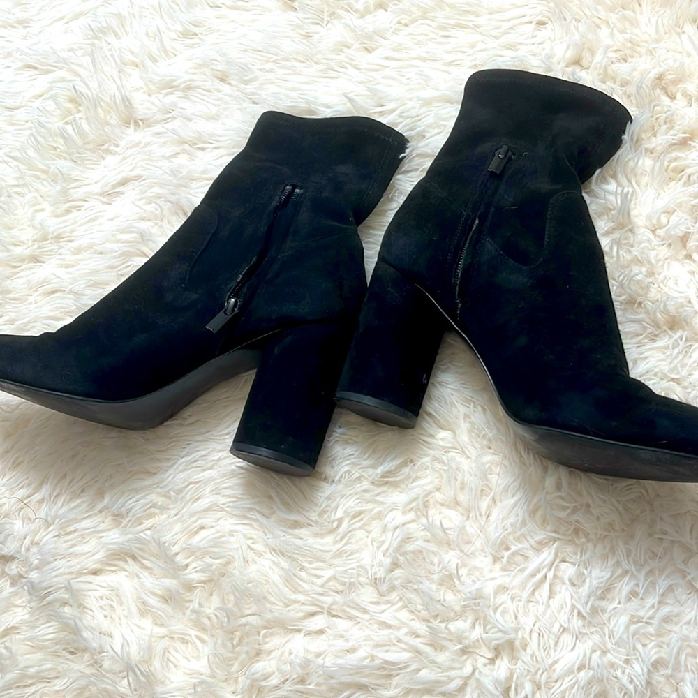 Chic Black Suede Ankle Boots – Classic Block Heel Style
